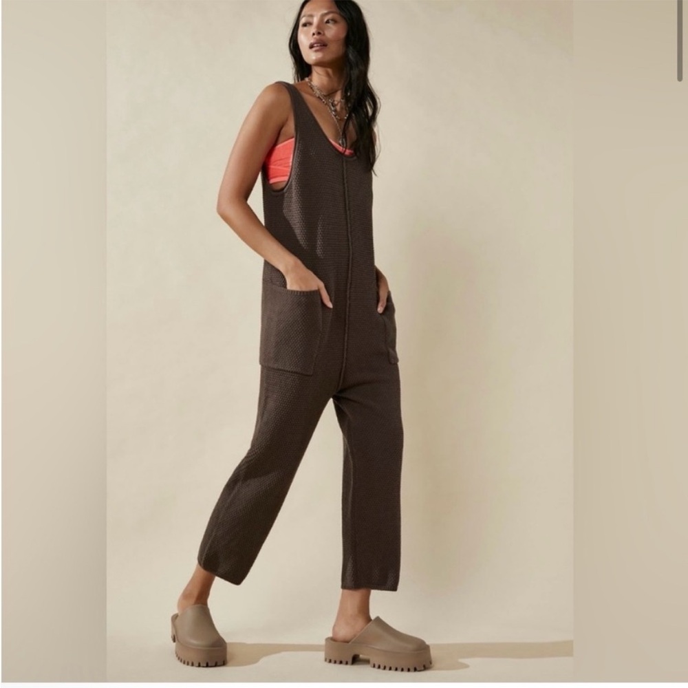 Free People Beach Hailee Sweater Jumper Onesie in Minked Brown - small